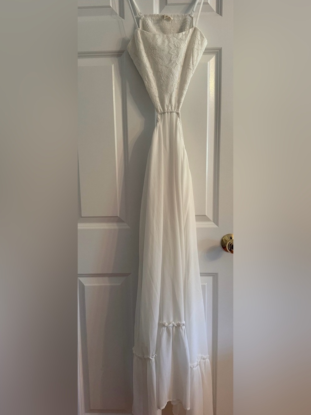 Promesa White Lace Cutout Maxi Dress Women’s Small Boho Cottagecore Summer Beach